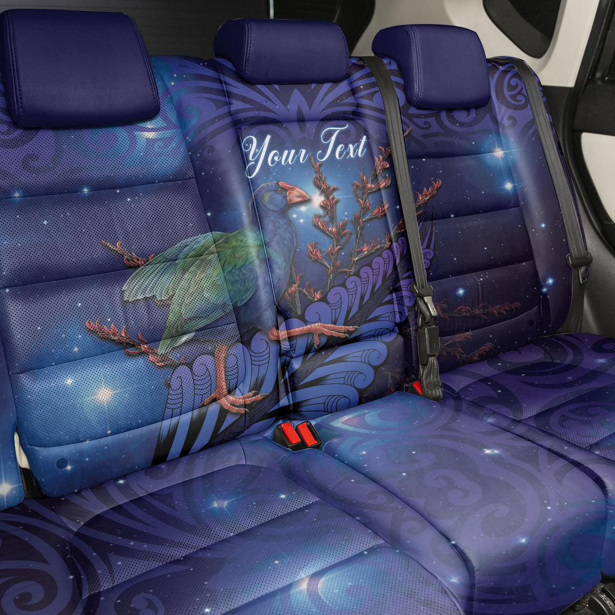 Takahe New Zealand Personalised Back Car Seat Cover Harakeke Silver Fern Maori Pattern