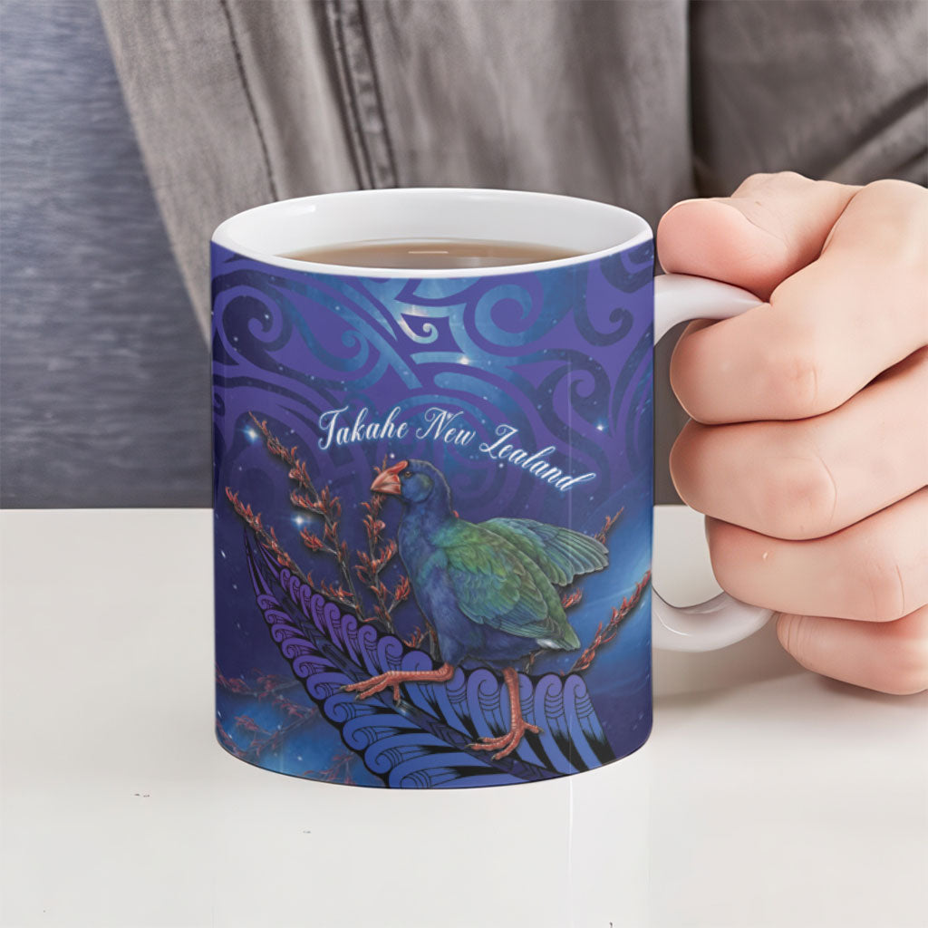 Takahe New Zealand Personalised Ceramic Mug Harakeke Silver Fern Maori Pattern
