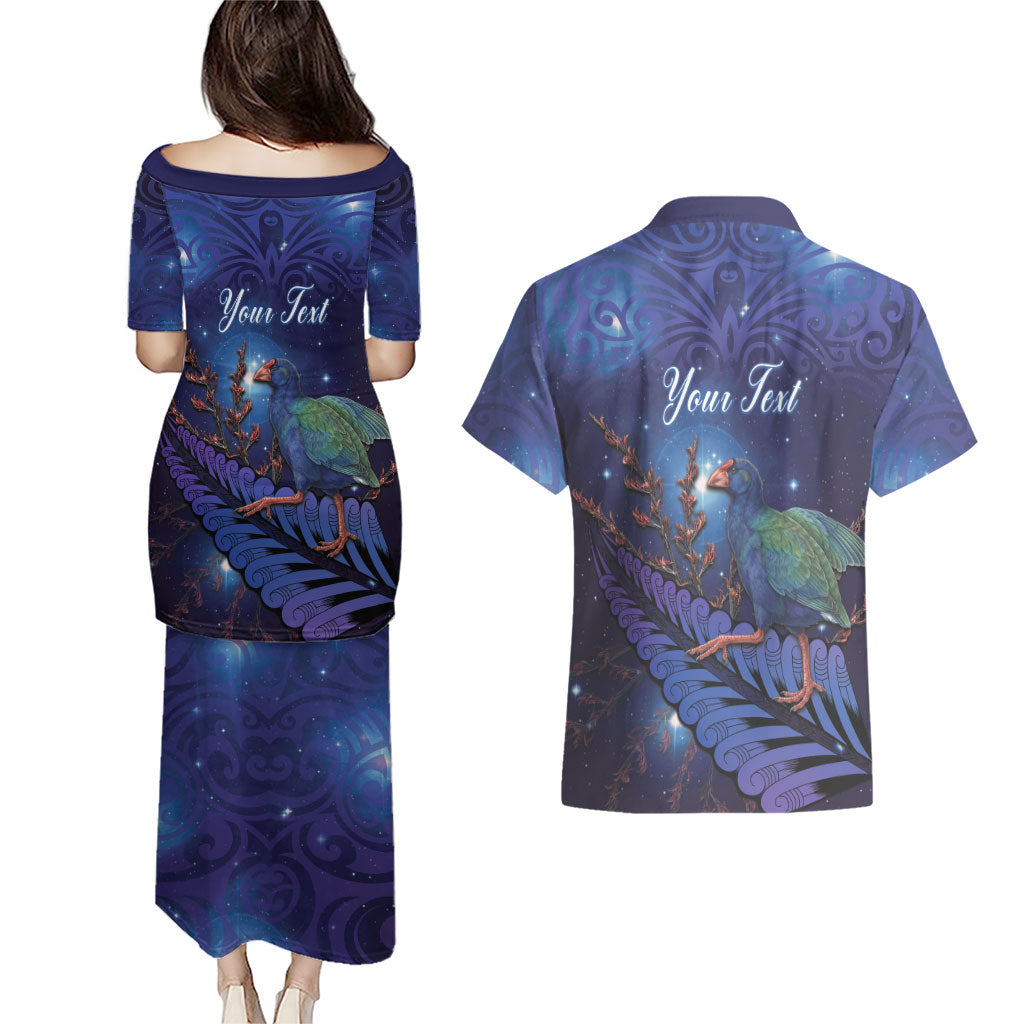 Takahe New Zealand Personalised Couples Matching Puletasi and Hawaiian Shirt Harakeke Silver Fern Maori Pattern