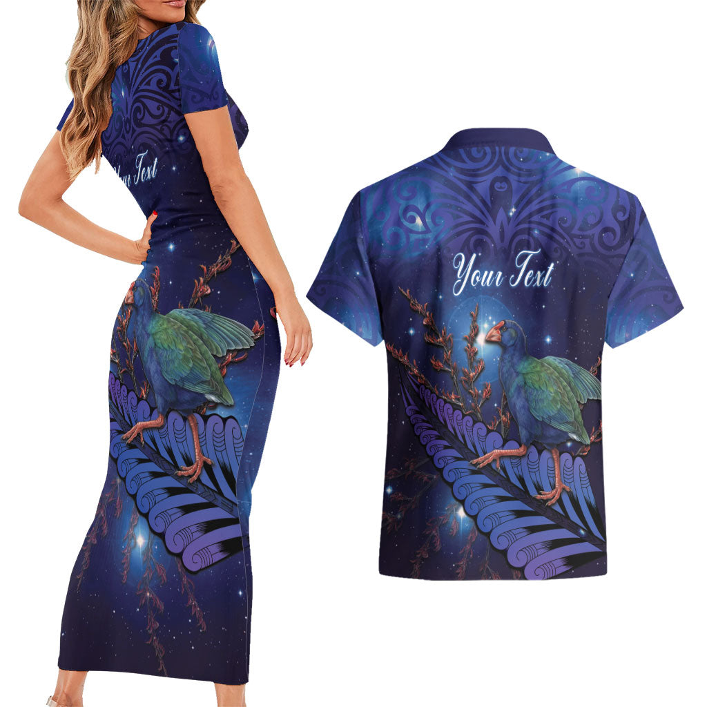 Takahe New Zealand Personalised Couples Matching Short Sleeve Bodycon Dress and Hawaiian Shirt Harakeke Silver Fern Maori Pattern LT22 - Polynesian Pride