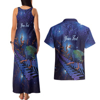 Takahe New Zealand Personalised Couples Matching Tank Maxi Dress and Hawaiian Shirt Harakeke Silver Fern Maori Pattern