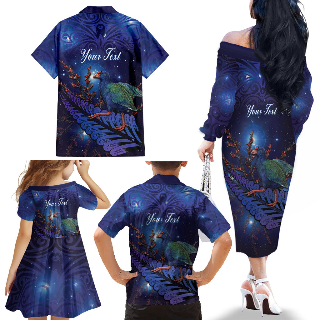 Takahe New Zealand Personalised Family Matching Off The Shoulder Long Sleeve Dress and Hawaiian Shirt Harakeke Silver Fern Maori Pattern LT22 - Polynesian Pride