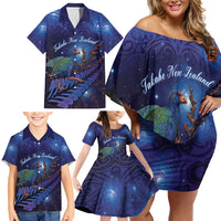 Takahe New Zealand Personalised Family Matching Off Shoulder Short Dress and Hawaiian Shirt Harakeke Silver Fern Maori Pattern LT22 - Polynesian Pride