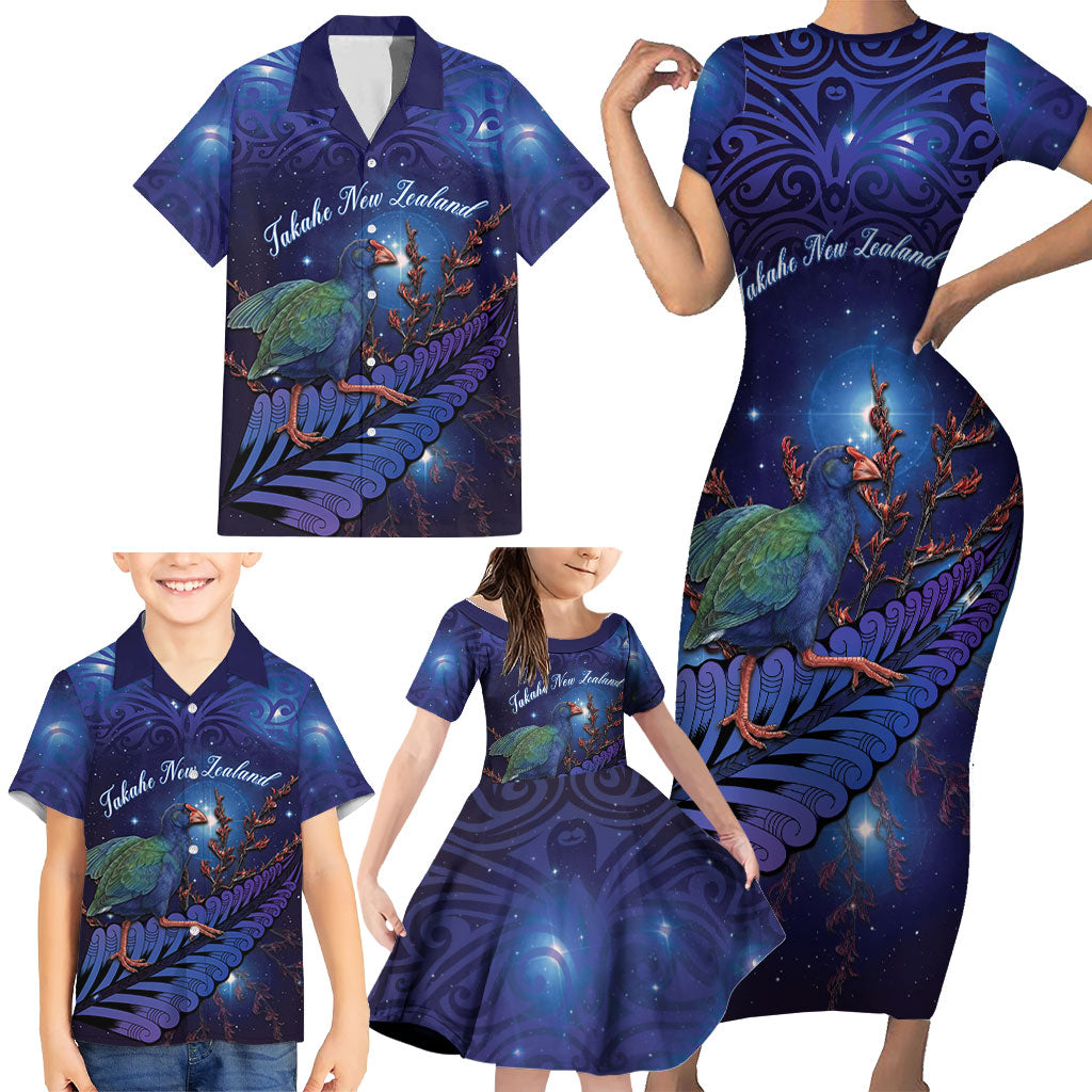 Takahe New Zealand Personalised Family Matching Short Sleeve Bodycon Dress and Hawaiian Shirt Harakeke Silver Fern Maori Pattern LT22 - Polynesian Pride