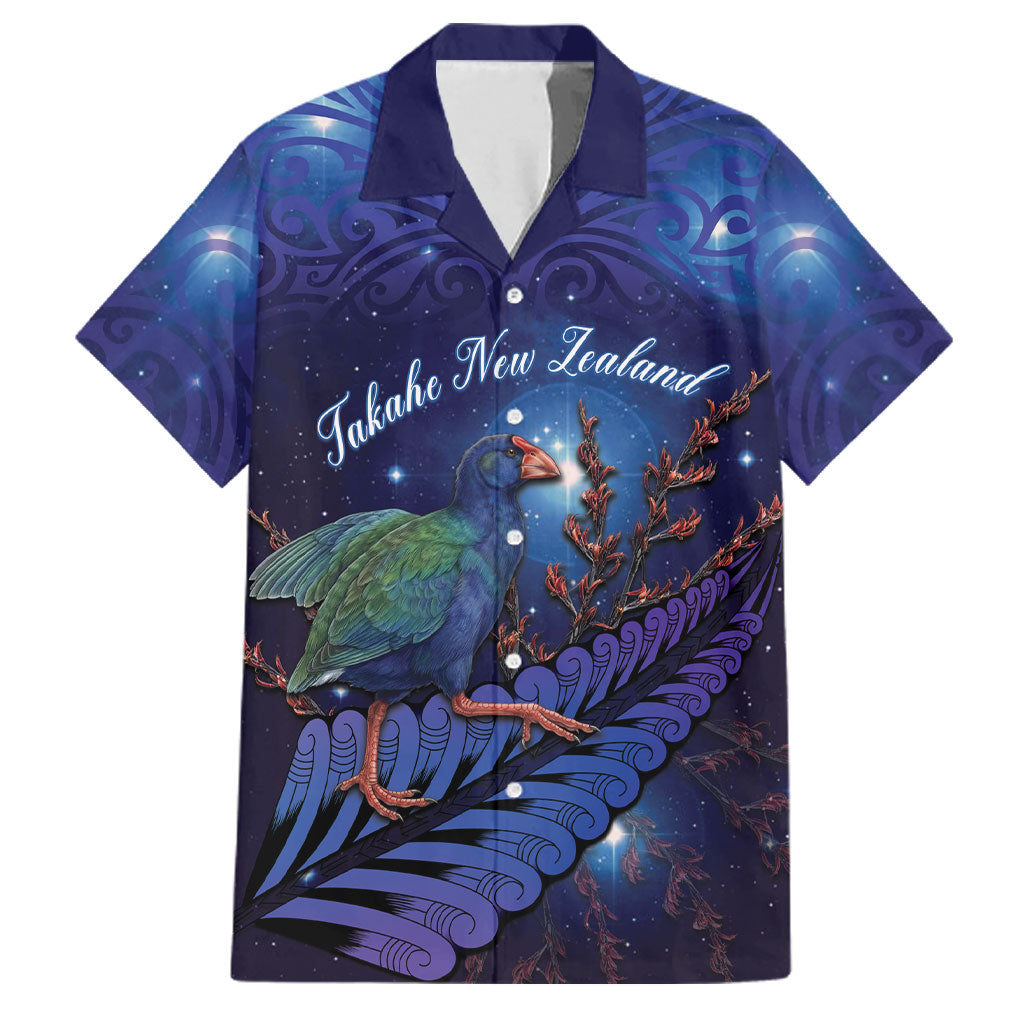 Takahe New Zealand Personalised Family Matching Tank Maxi Dress and Hawaiian Shirt Harakeke Silver Fern Maori Pattern LT22 Dad's Shirt - Short Sleeve Blue - Polynesian Pride