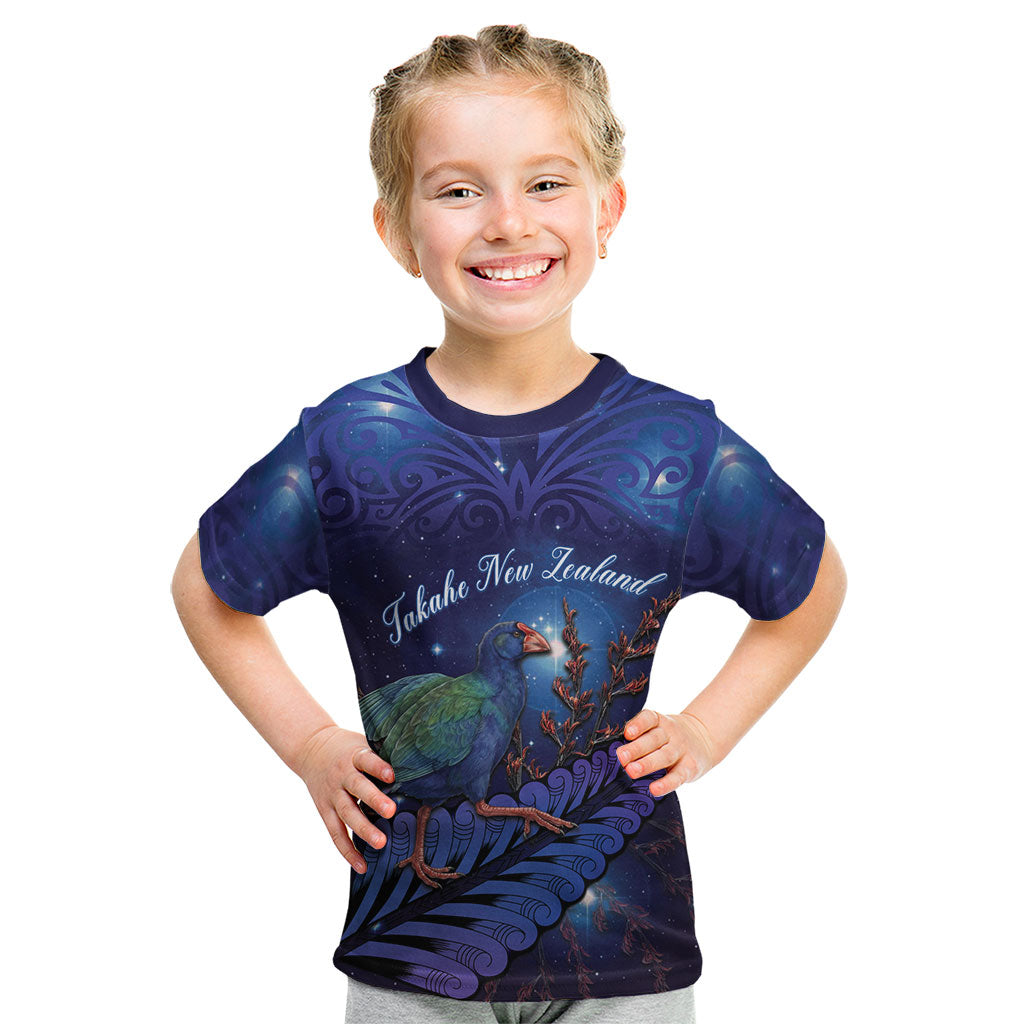 Takahe New Zealand Personalised Kid T Shirt Harakeke Silver Fern Maori Pattern