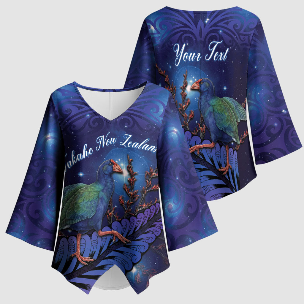 Takahe New Zealand Personalised Kimono Sleeve Blouse Harakeke Silver Fern Maori Pattern