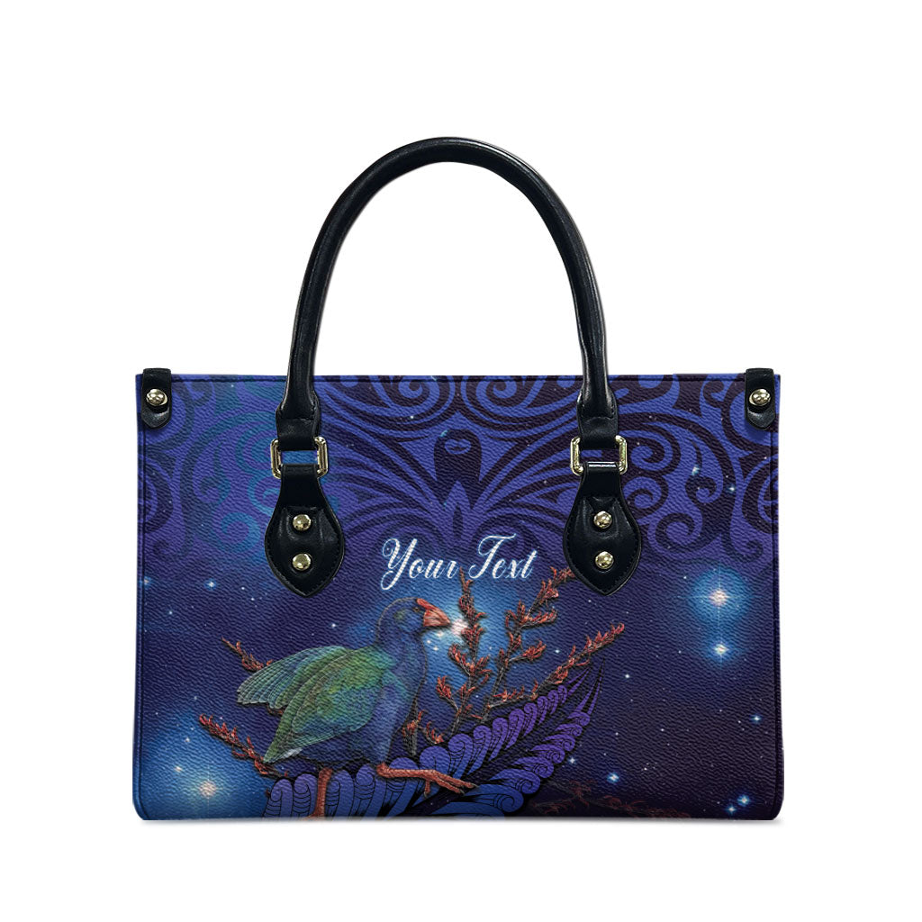 Takahe New Zealand Personalised Leather Bag Harakeke Silver Fern Maori Pattern