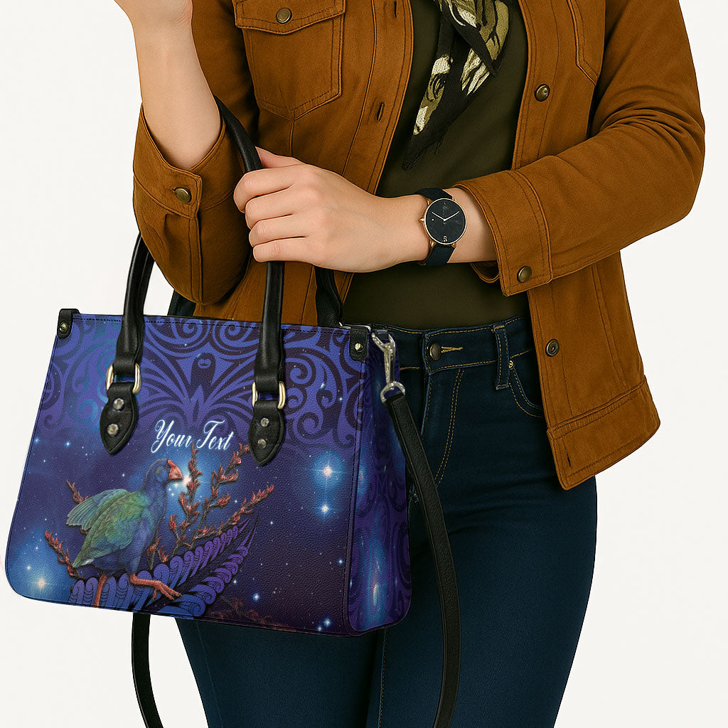 Takahe New Zealand Personalised Leather Bag Harakeke Silver Fern Maori Pattern