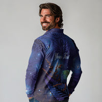 Takahe New Zealand Personalised Long Sleeve Polo Shirt Harakeke Silver Fern Maori Pattern