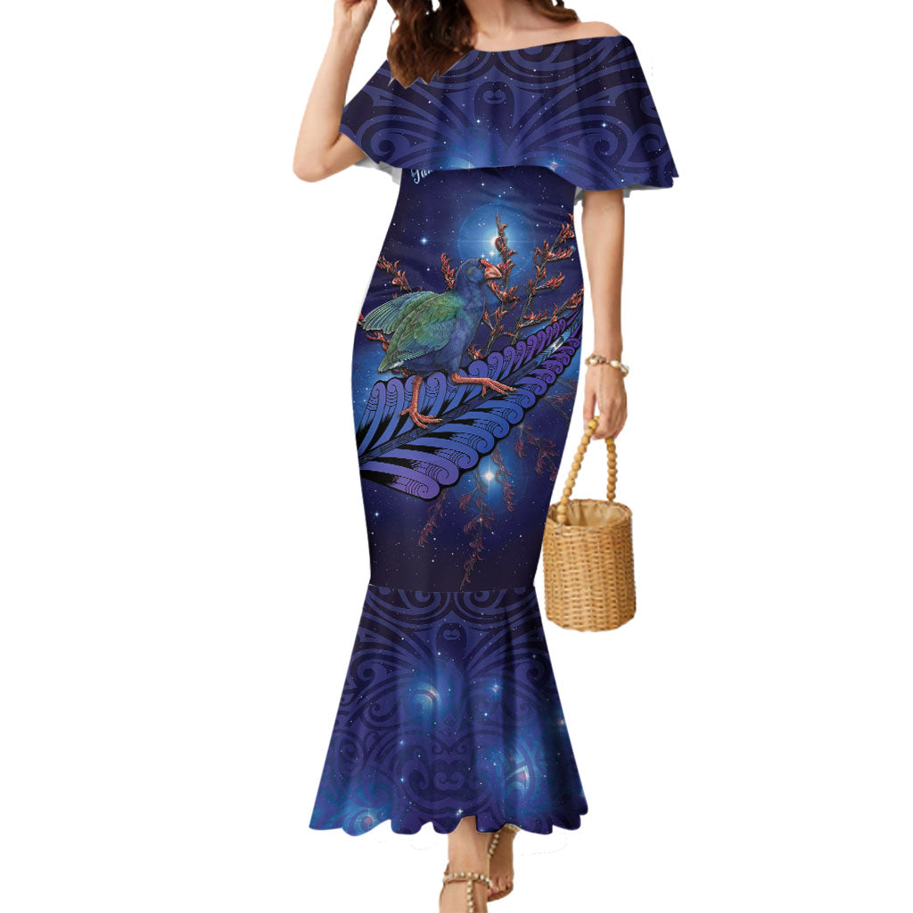Takahe New Zealand Personalised Mermaid Dress Harakeke Silver Fern Maori Pattern