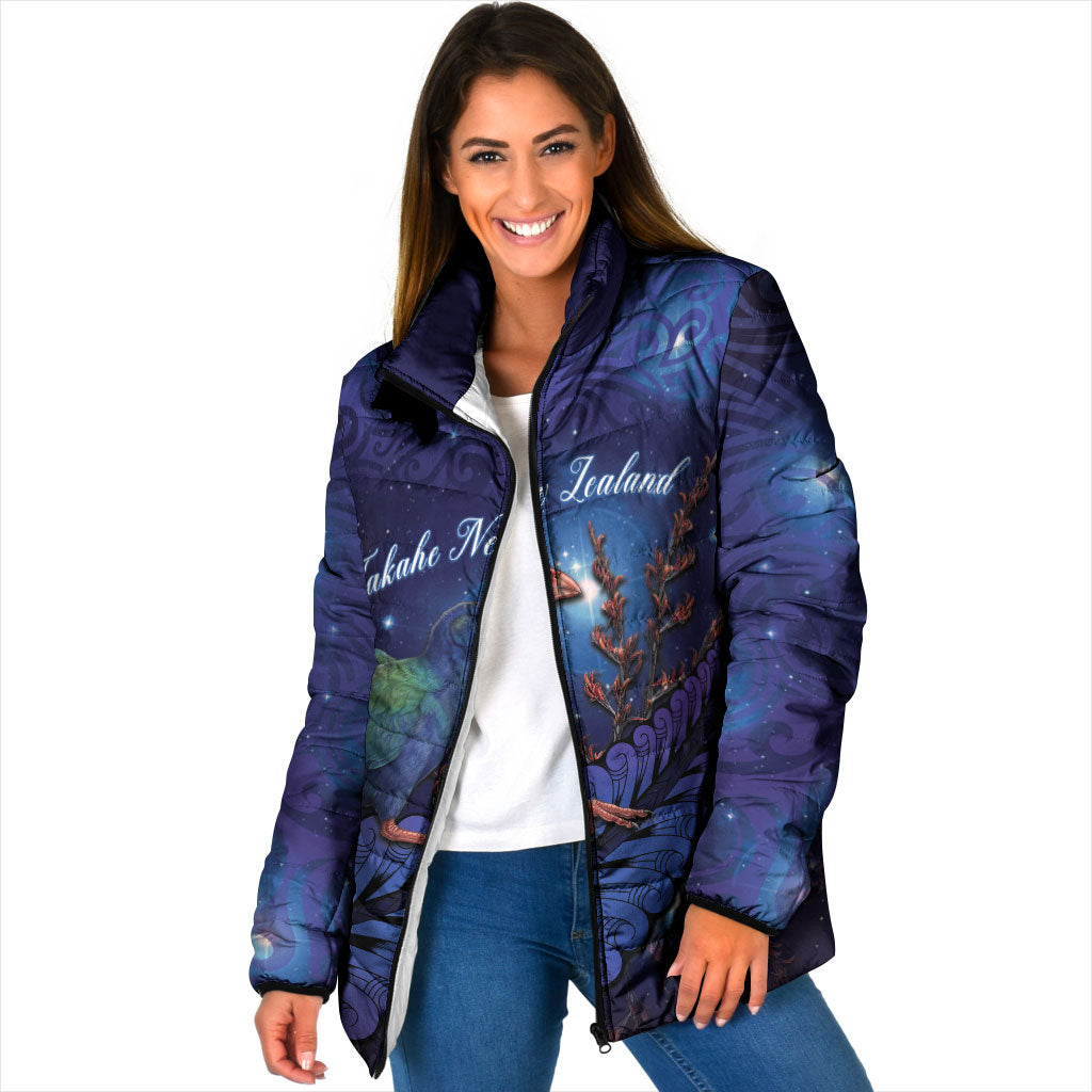 Takahe New Zealand Personalised Padded Jacket Harakeke Silver Fern Maori Pattern
