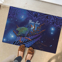 Takahe New Zealand Personalised Rubber Doormat Harakeke Silver Fern Maori Pattern