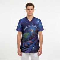 Takahe New Zealand Personalised Scrub Top Harakeke Silver Fern Maori Pattern