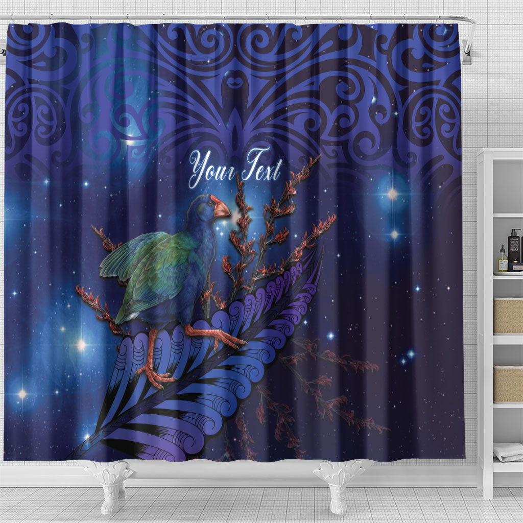 Takahe New Zealand Personalised Shower Curtain Harakeke Silver Fern Maori Pattern