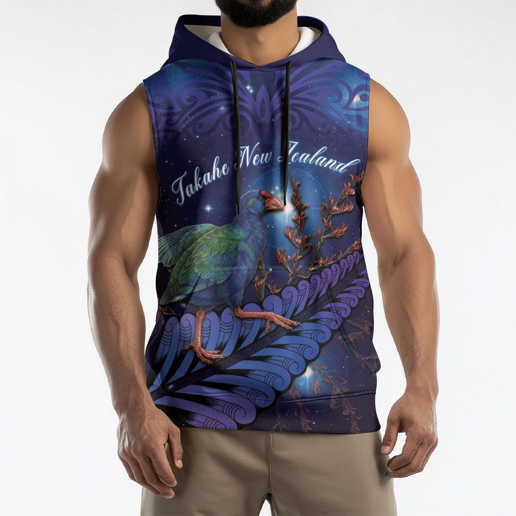 Takahe New Zealand Personalised Sleeveless Hoodie Harakeke Silver Fern Maori Pattern