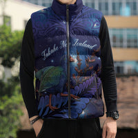 Takahe New Zealand Personalised Sleeveless Puffer Jacket Harakeke Silver Fern Maori Pattern