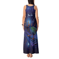 Takahe New Zealand Personalised Tank Maxi Dress Harakeke Silver Fern Maori Pattern