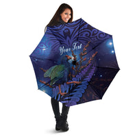 Takahe New Zealand Personalised Umbrella Harakeke Silver Fern Maori Pattern