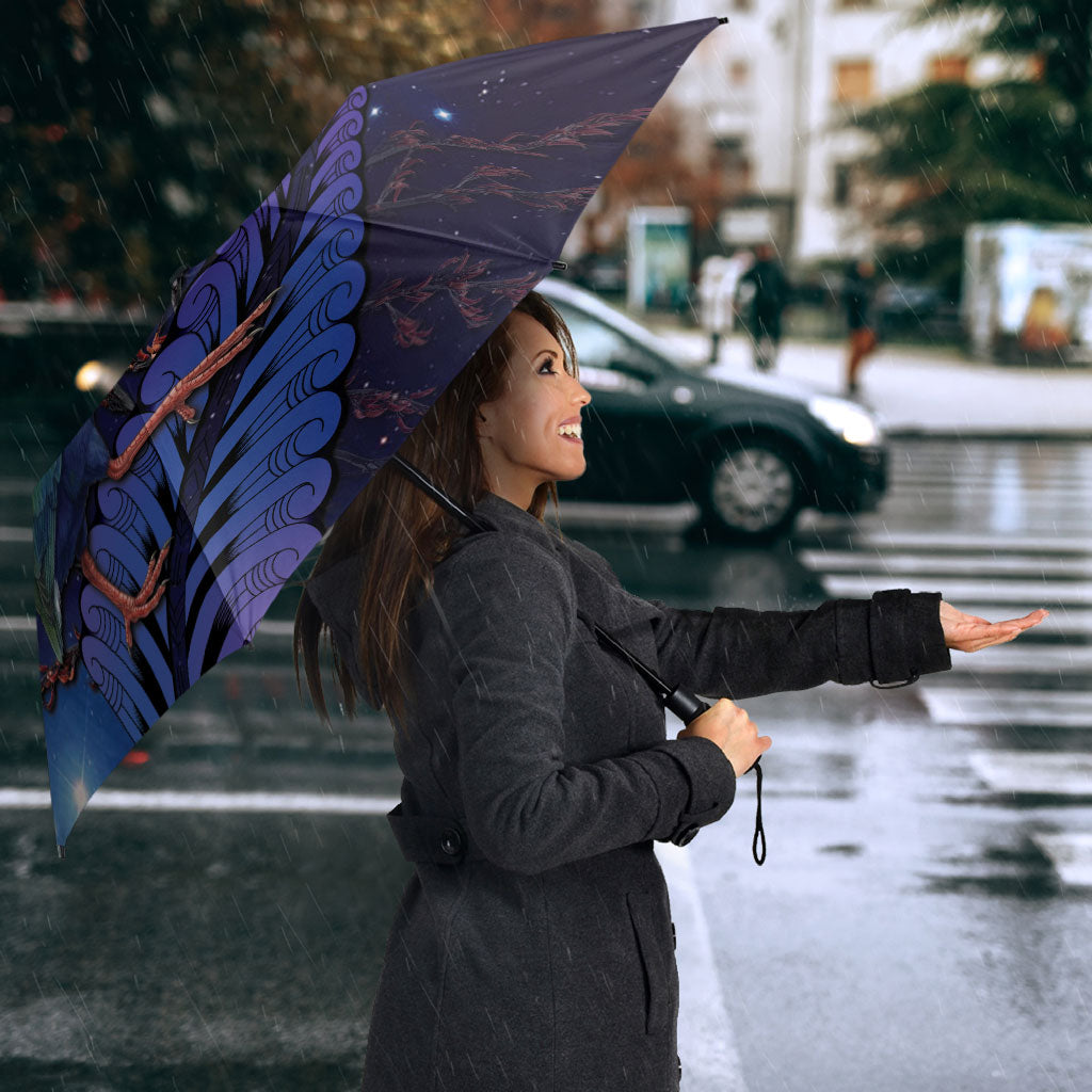 Takahe New Zealand Personalised Umbrella Harakeke Silver Fern Maori Pattern
