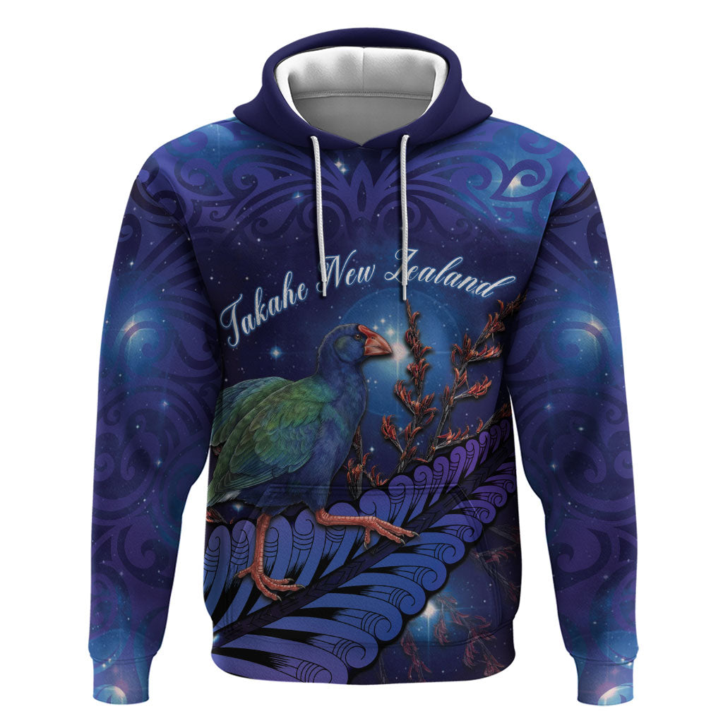 Takahe New Zealand Personalised Zip Hoodie Harakeke Silver Fern Maori Pattern