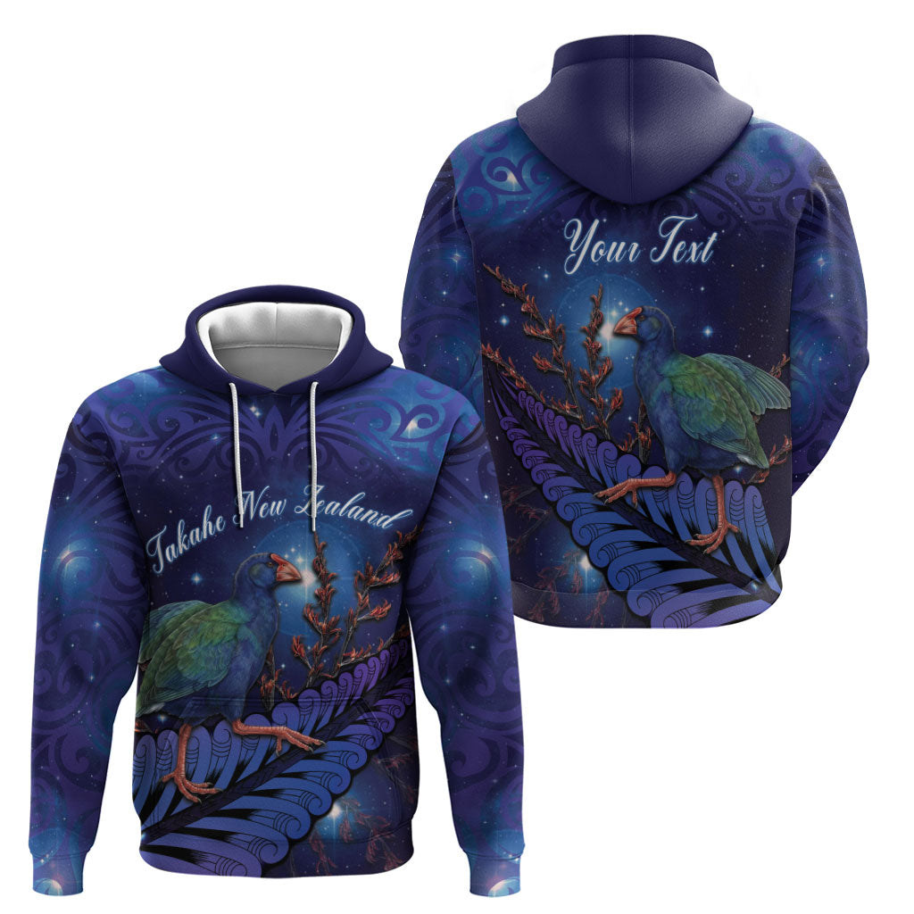 Takahe New Zealand Personalised Zip Hoodie Harakeke Silver Fern Maori Pattern