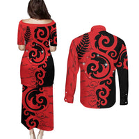 New Zealand Matariki Couples Matching Puletasi and Long Sleeve Button Shirt Maori New Year Koru Pattern