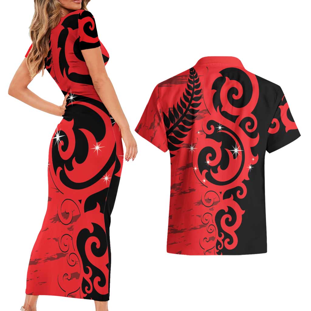 New Zealand Matariki Couples Matching Short Sleeve Bodycon Dress and Hawaiian Shirt Maori New Year Koru Pattern