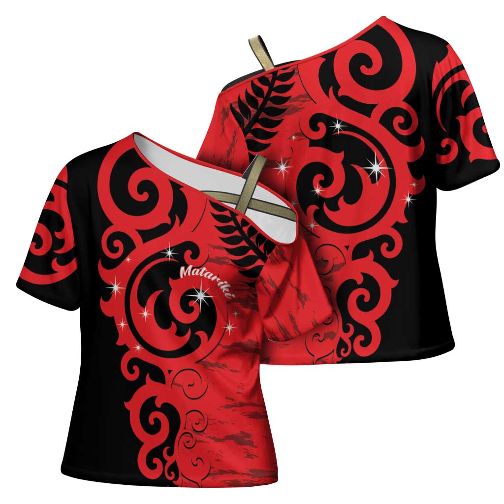 New Zealand Matariki Cross Shoulder Shirt Maori New Year Koru Pattern