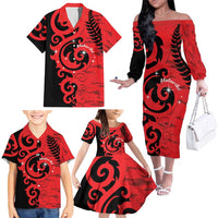 New Zealand Matariki Family Matching Off The Shoulder Long Sleeve Dress and Hawaiian Shirt Maori New Year Koru Pattern LT22 - Polynesian Pride