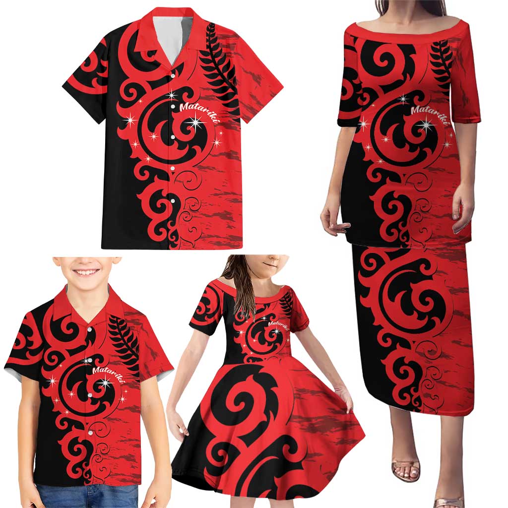 New Zealand Matariki Family Matching Puletasi and Hawaiian Shirt Maori New Year Koru Pattern