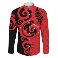 New Zealand Matariki Family Matching Tank Maxi Dress and Hawaiian Shirt Maori New Year Koru Pattern LT22 Dad's Shirt - Long Sleeve Red - Polynesian Pride