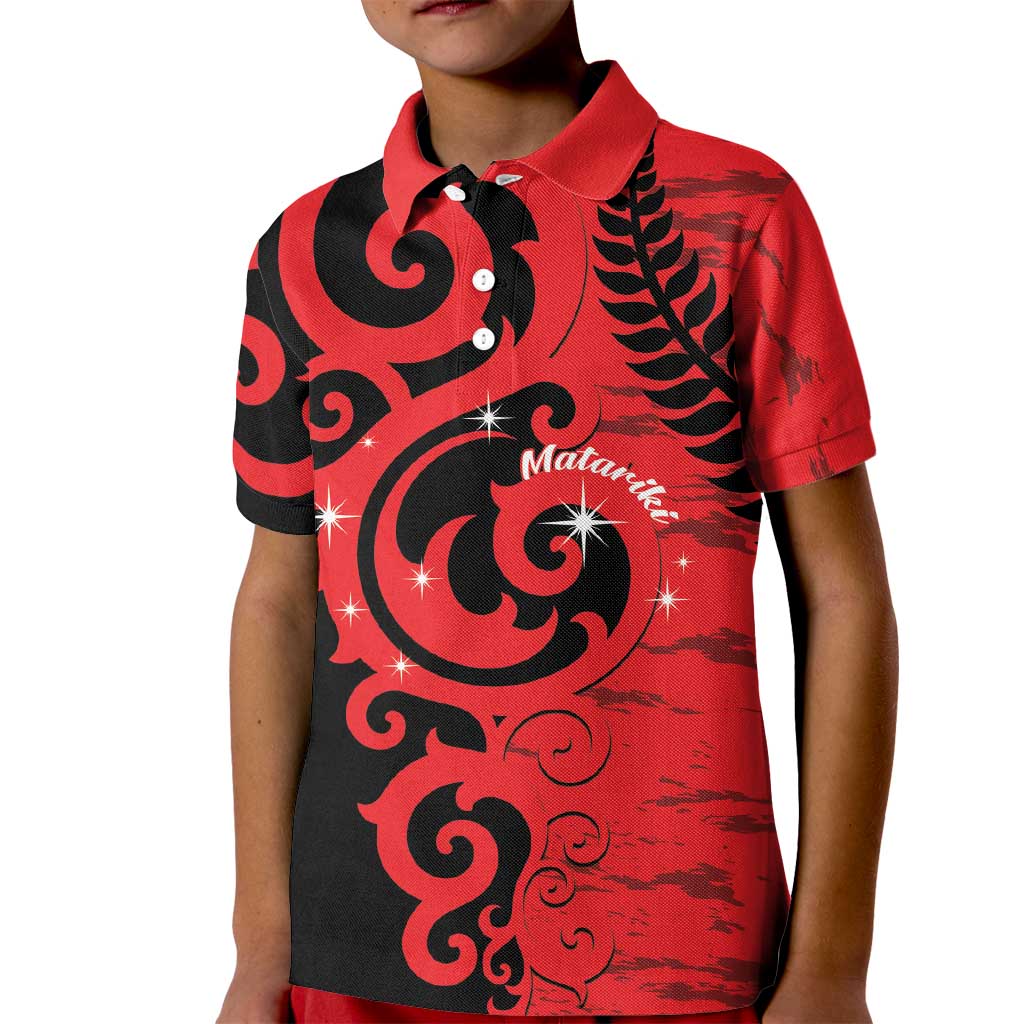 New Zealand Matariki Kid Polo Shirt Maori New Year Koru Pattern