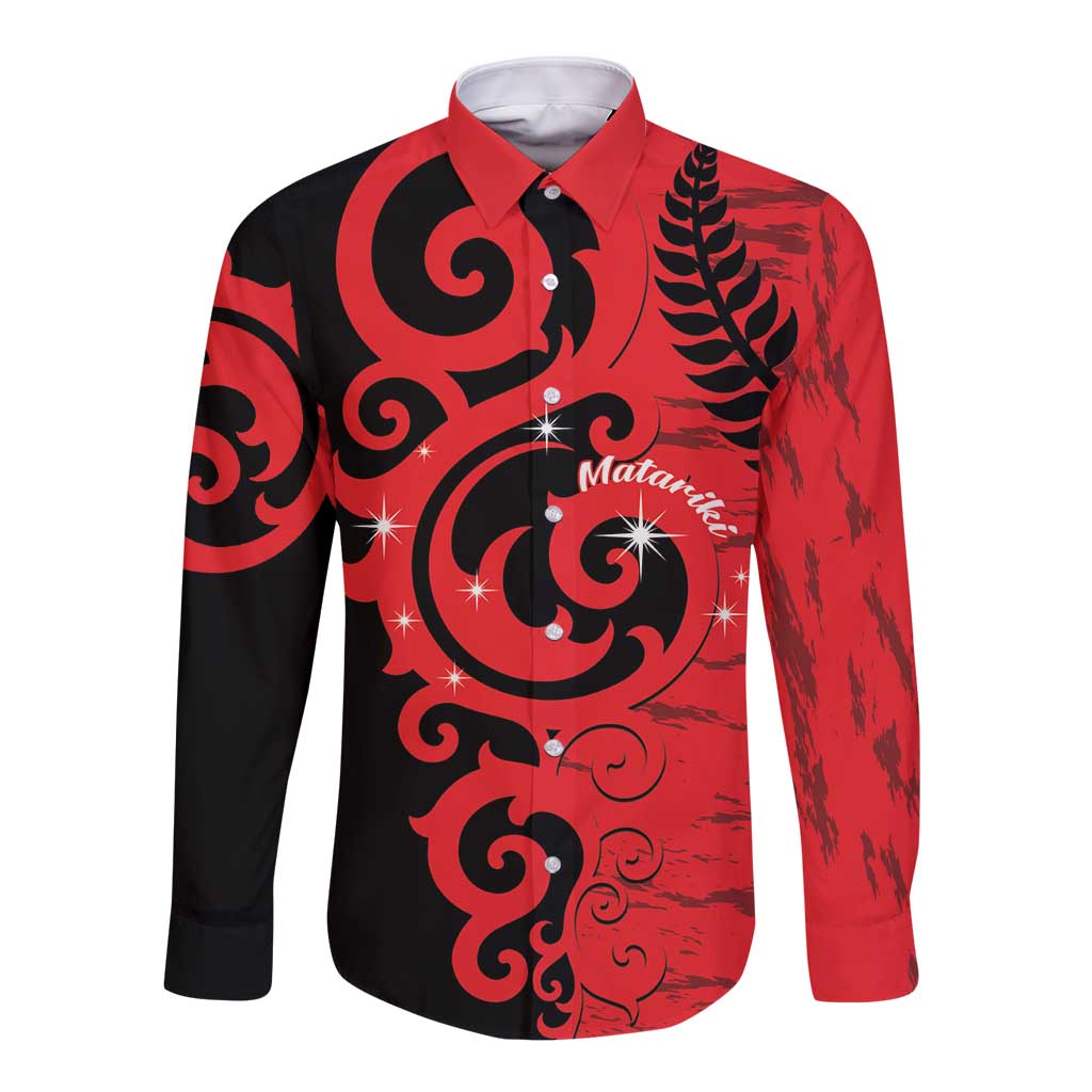 New Zealand Matariki Long Sleeve Button Shirt Maori New Year Koru Pattern