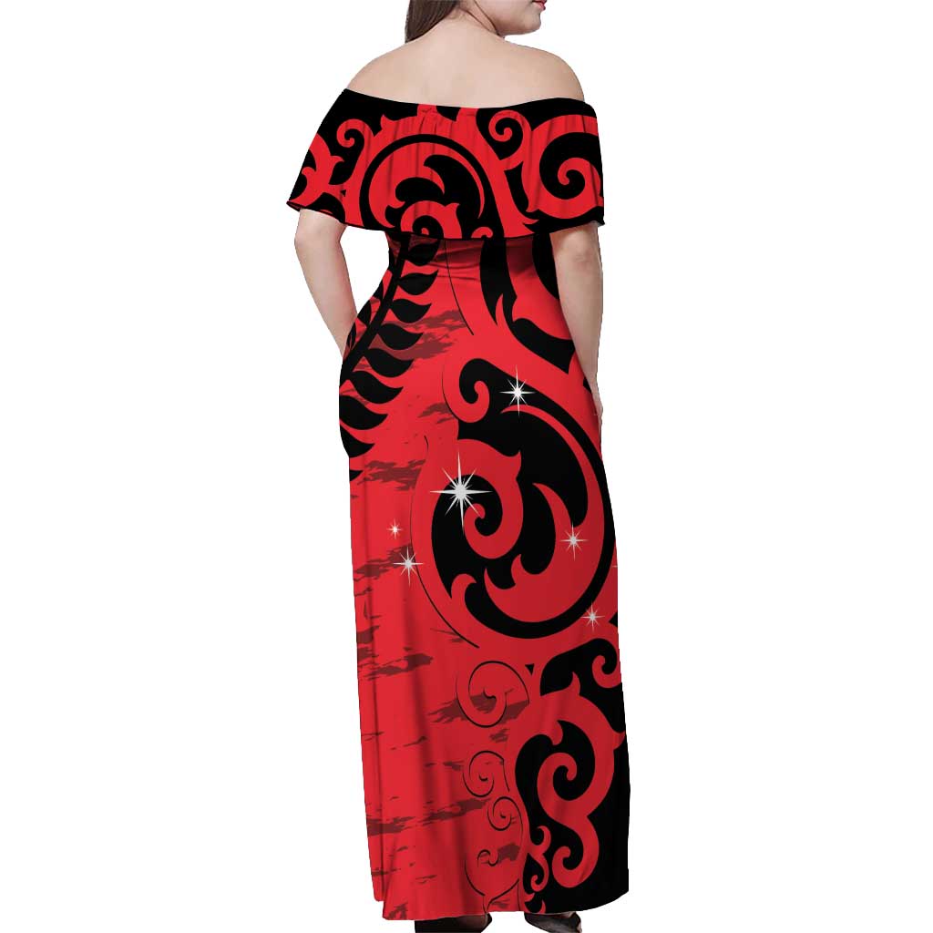 New Zealand Matariki Off Shoulder Maxi Dress Maori New Year Koru Pattern