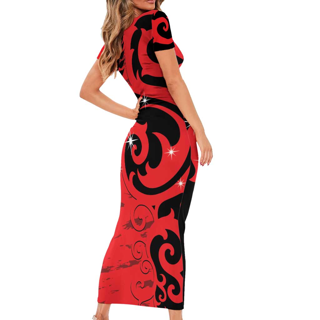 New Zealand Matariki Short Sleeve Bodycon Dress Maori New Year Koru Pattern