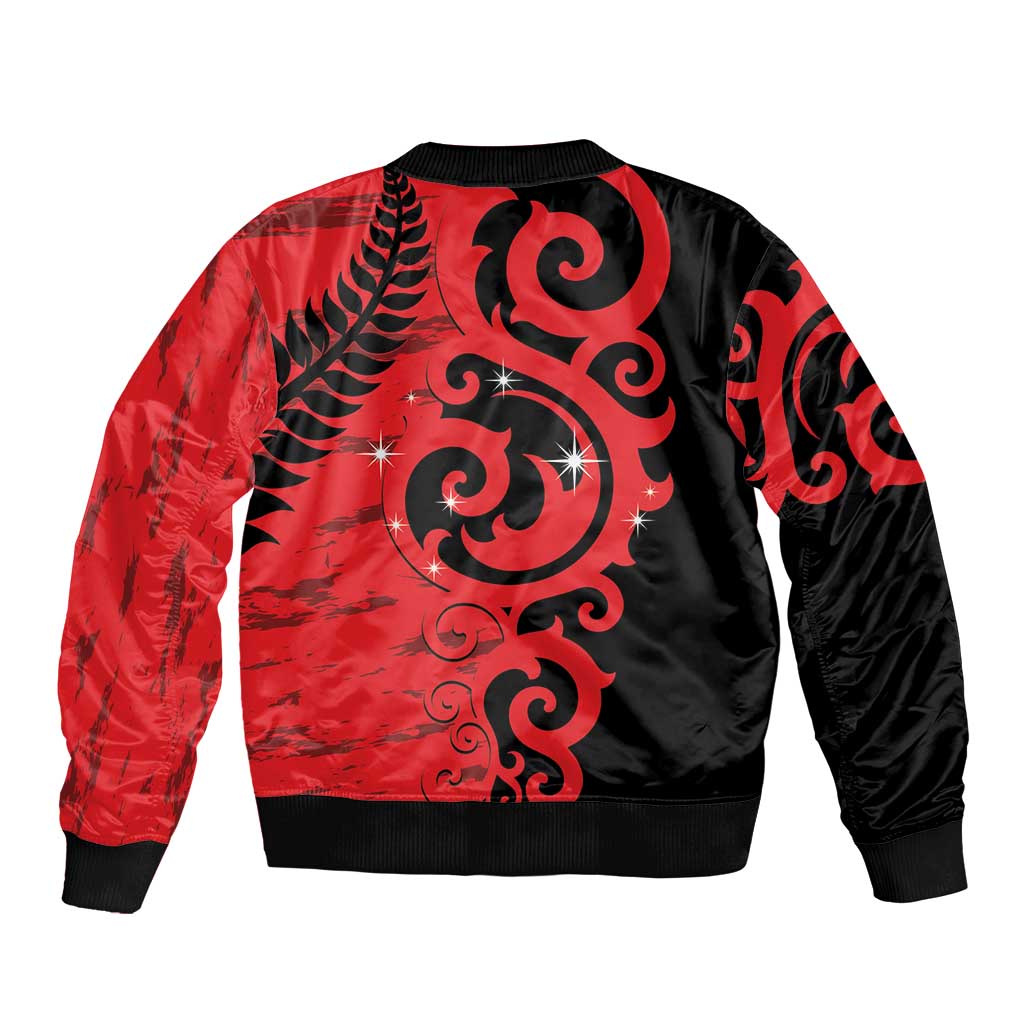 New Zealand Matariki Sleeve Zip Bomber Jacket Maori New Year Koru Pattern