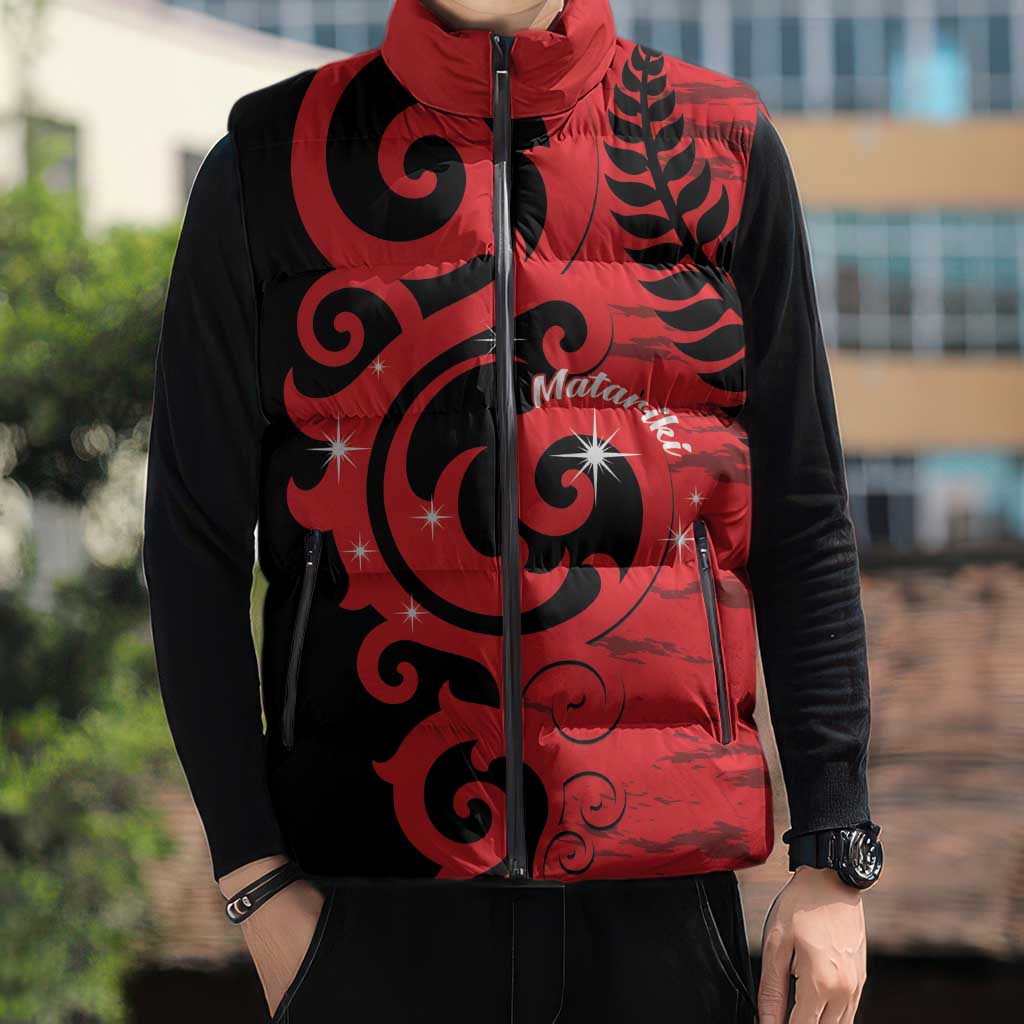 New Zealand Matariki Sleeveless Puffer Jacket Maori New Year Koru Pattern
