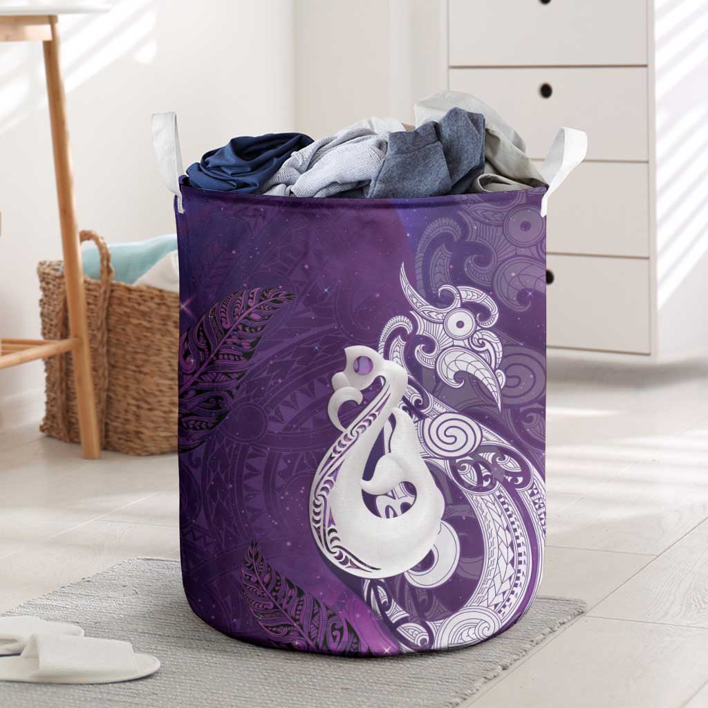 New Zealand Matariki Laundry Basket Maori Manaia Galaxy Silver Fern Purple Color