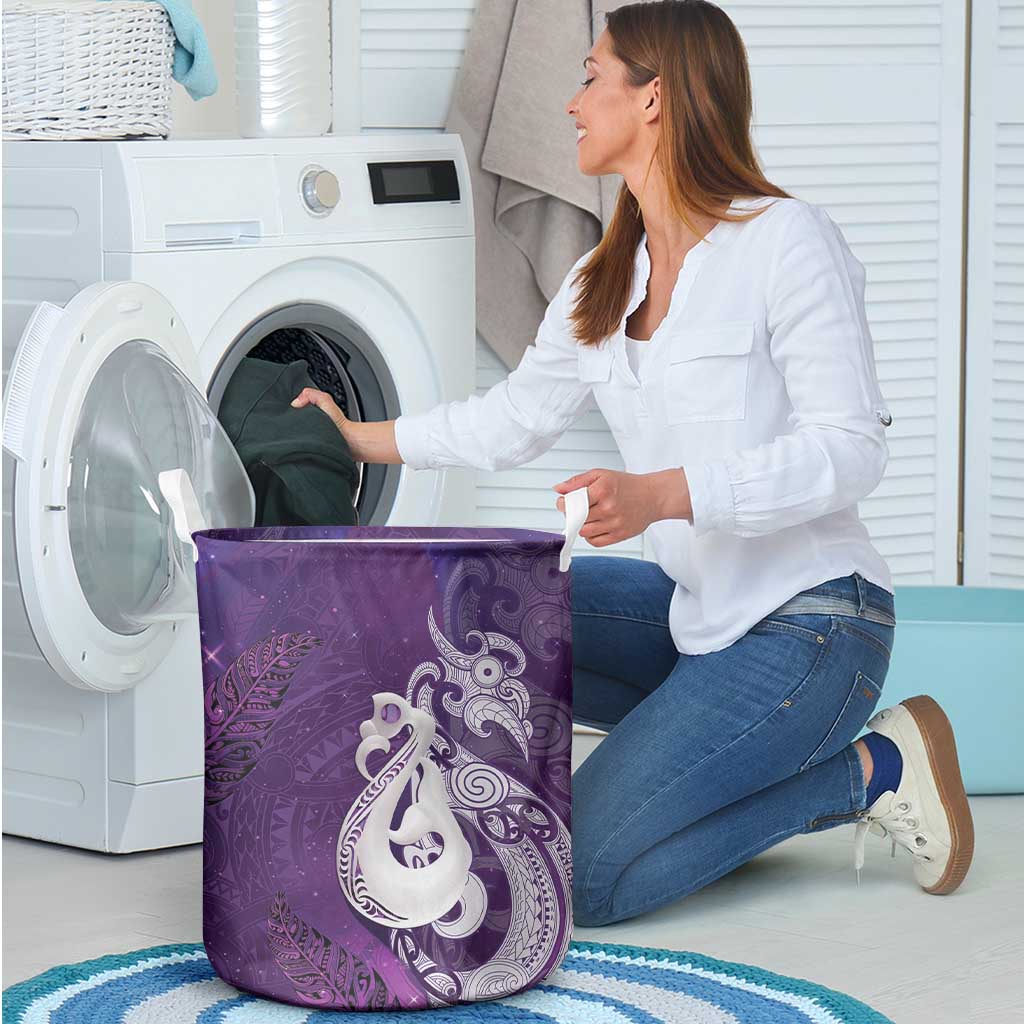 New Zealand Matariki Laundry Basket Maori Manaia Galaxy Silver Fern Purple Color