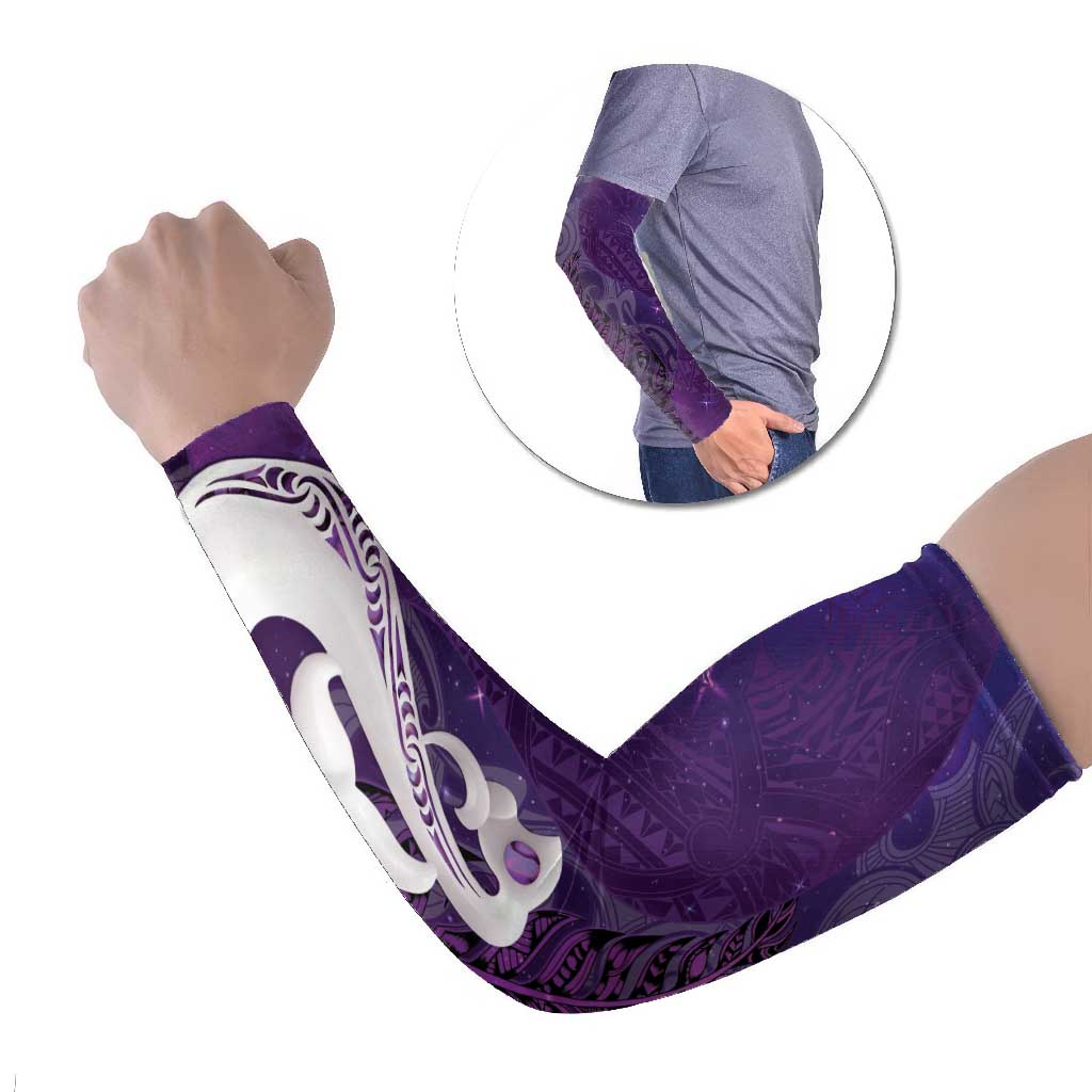 New Zealand Matariki Arm Sleeves Maori Manaia Galaxy Silver Fern Purple Color LT22 Set of 2 Purple - Polynesian Pride