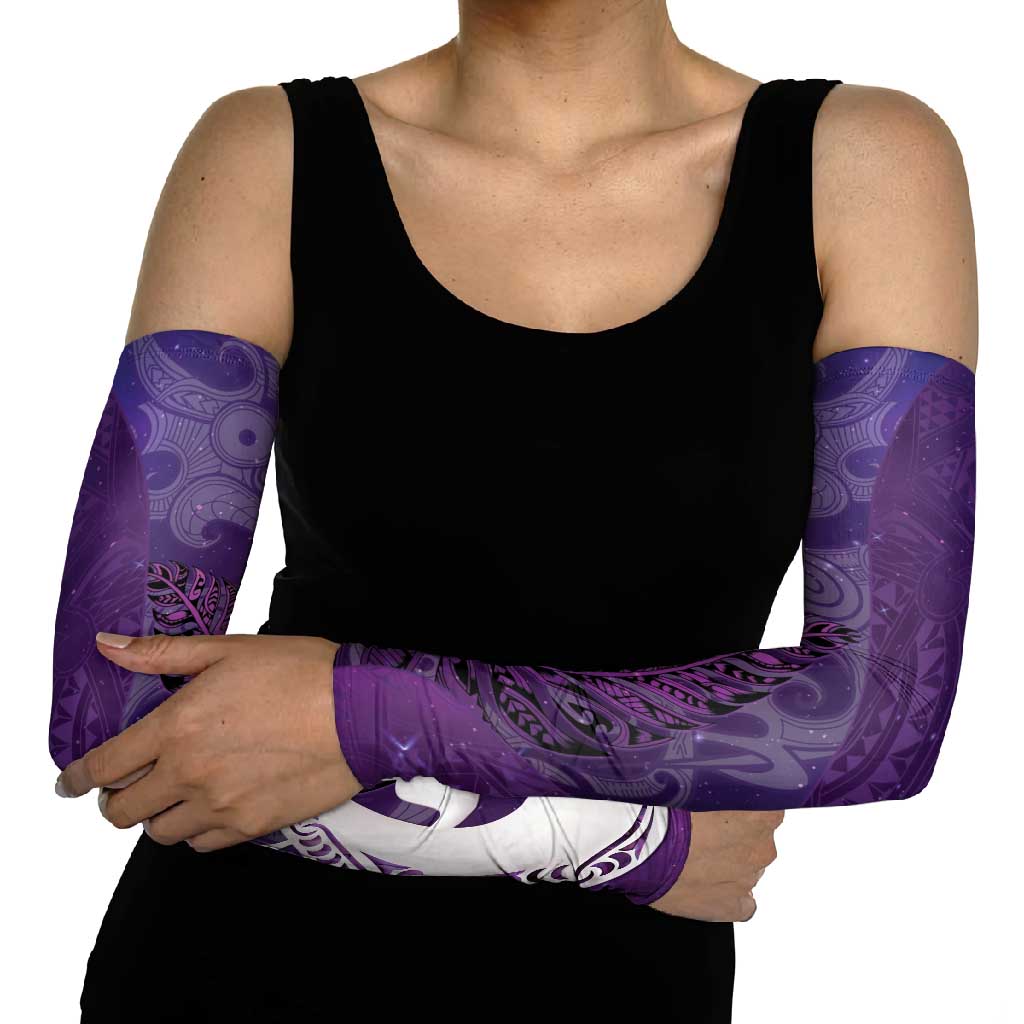 New Zealand Matariki Arm Sleeves Maori Manaia Galaxy Silver Fern Purple Color LT22 - Polynesian Pride