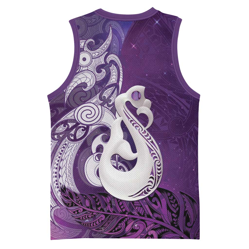 New Zealand Matariki Basketball Jersey Maori Manaia Galaxy Silver Fern Purple Color LT22 - Polynesian Pride