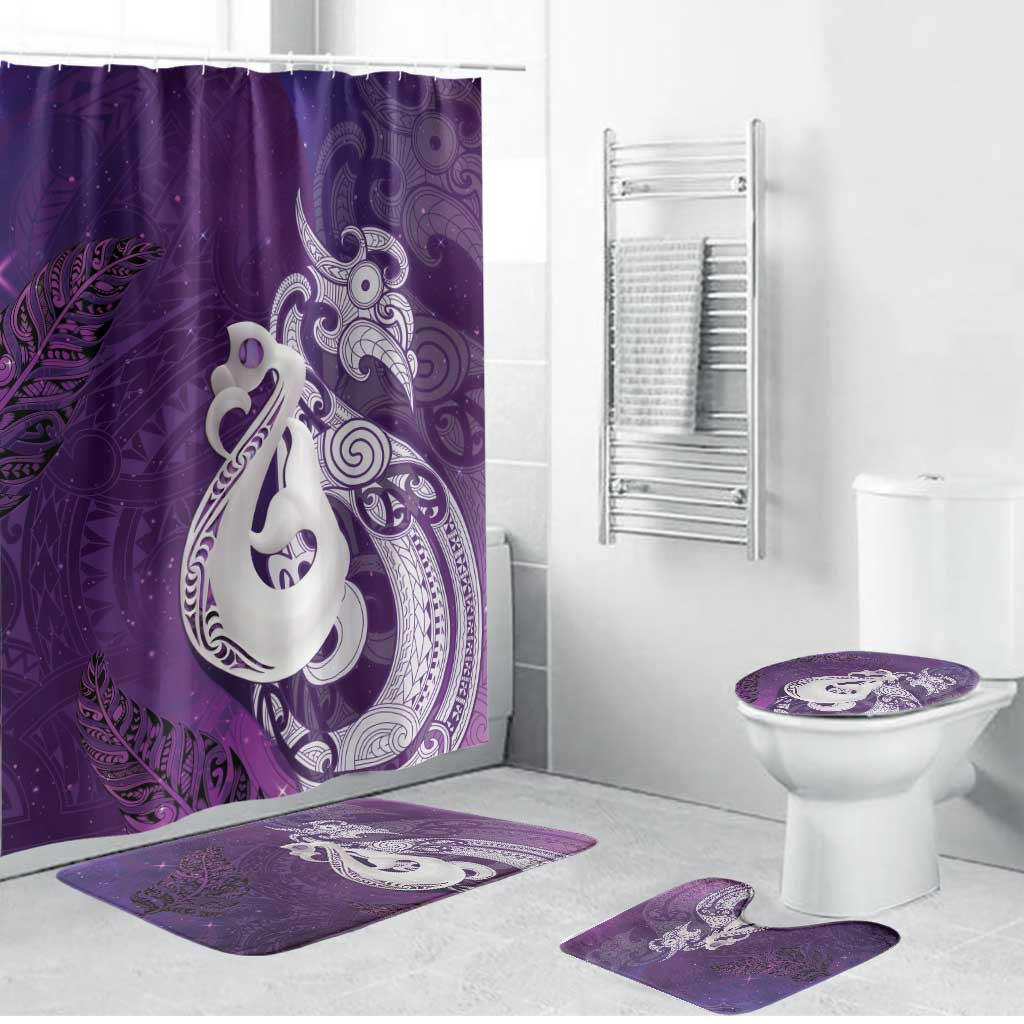 New Zealand Matariki Bathroom Set Maori Manaia Galaxy Silver Fern Purple Color