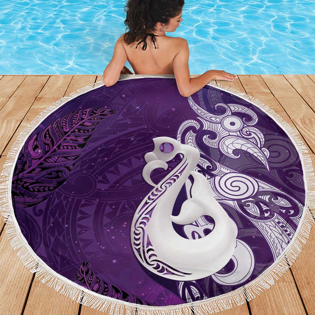 New Zealand Matariki Beach Blanket Maori Manaia Galaxy Silver Fern Purple Color