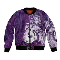 New Zealand Matariki Bomber Jacket Maori Manaia Galaxy Silver Fern Purple Color