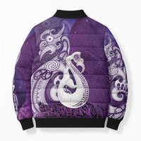 New Zealand Matariki Bomber Puffer Jacket Maori Manaia Galaxy Silver Fern Purple Color