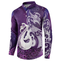 New Zealand Matariki Button Sweatshirt Maori Manaia Galaxy Silver Fern Purple Color