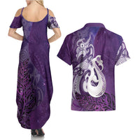 New Zealand Matariki Couples Matching Summer Maxi Dress and Hawaiian Shirt Maori Manaia Galaxy Silver Fern Purple Color LT22 - Polynesian Pride