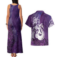New Zealand Matariki Couples Matching Tank Maxi Dress and Hawaiian Shirt Maori Manaia Galaxy Silver Fern Purple Color LT22 - Polynesian Pride